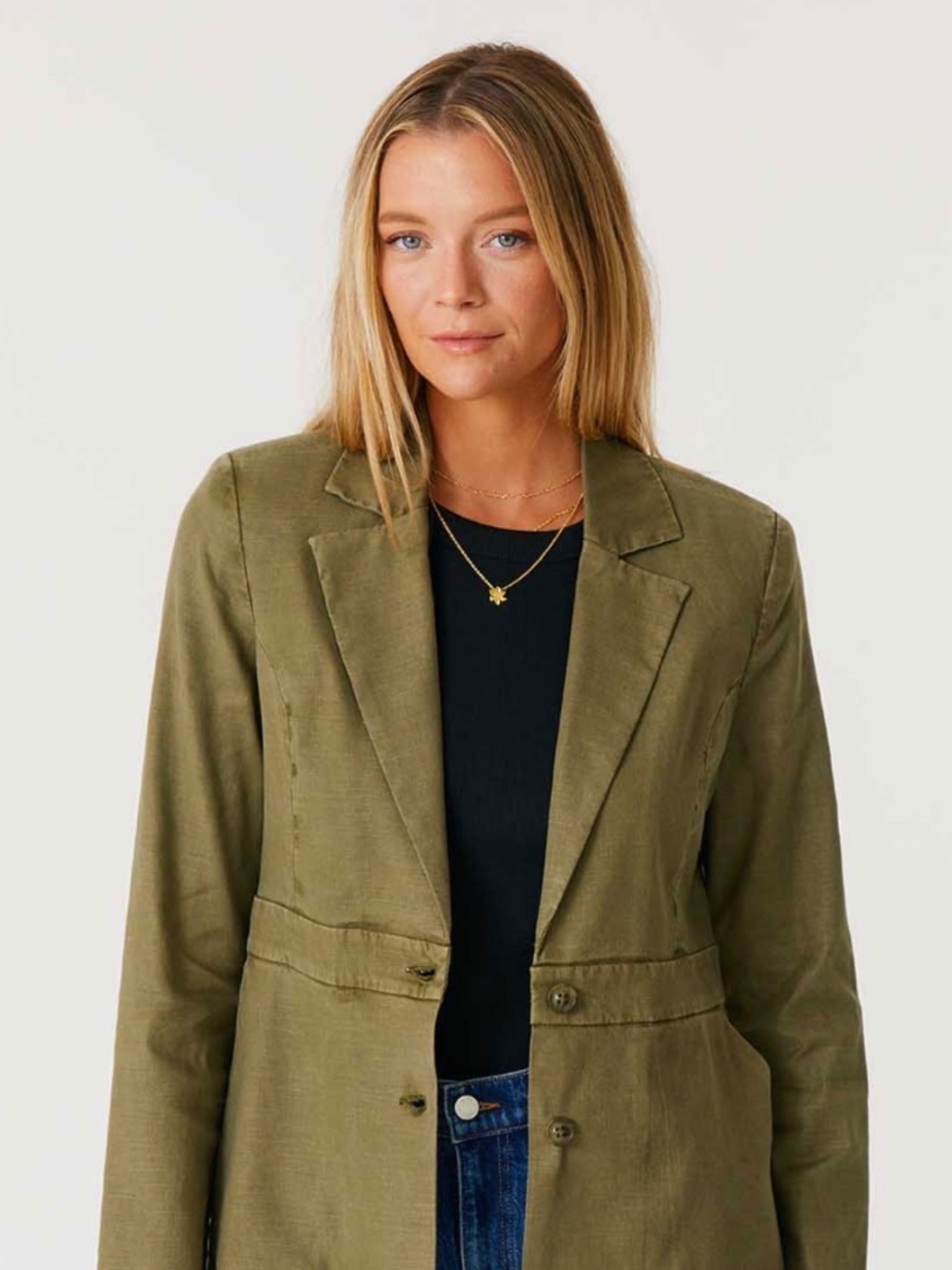 Anthropologie Level 99 Lexie Linen Blazer Size Small in Thyme Olive Green Color